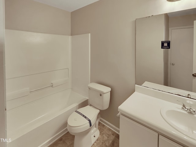 full bathroom featuring shower / bathing tub combination, tile patterned floors, vanity, and toilet