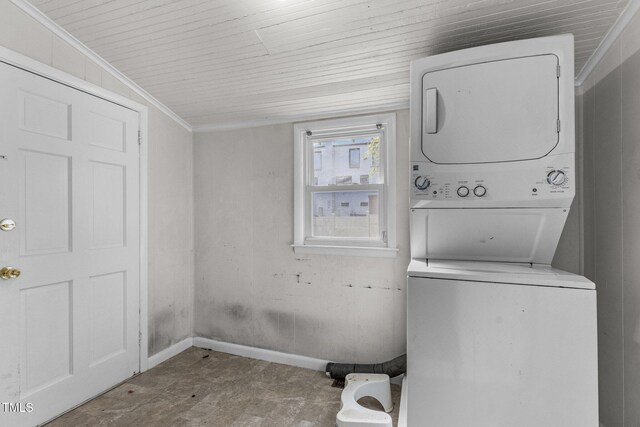 810 E Edenton St, Raleigh, NC 27601 - laundry area featuring estacked washer and dryer and wood ceiling