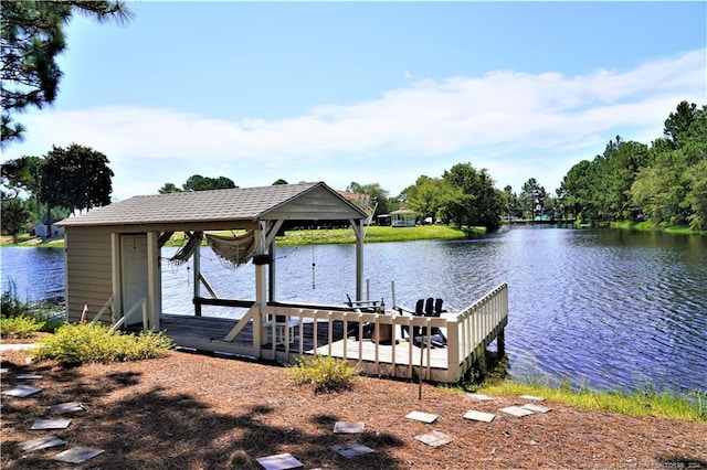 dock area with a water view