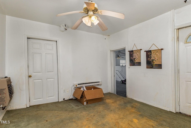interior space featuring ceiling fan