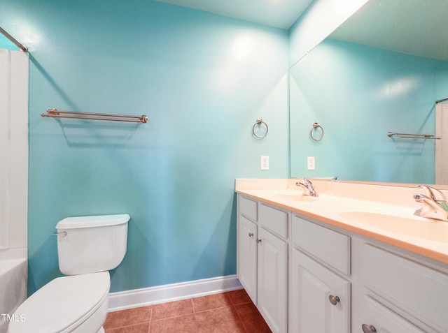 bathroom featuring toilet, vanity, and tile patterned flooring