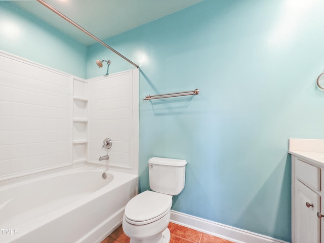 full bathroom featuring vanity, tile patterned flooring, toilet, and shower / bathtub combination