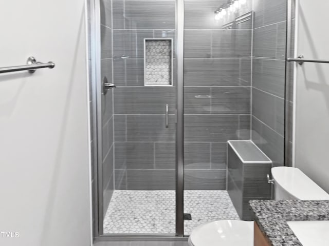 1505 Juniper St, Durham, NC 27703 - full bath featuring toilet, vanity, and a stall shower