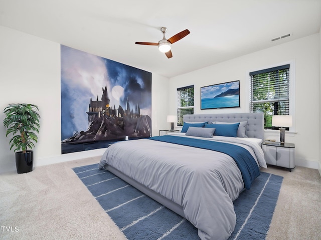 bedroom with carpet flooring and ceiling fan