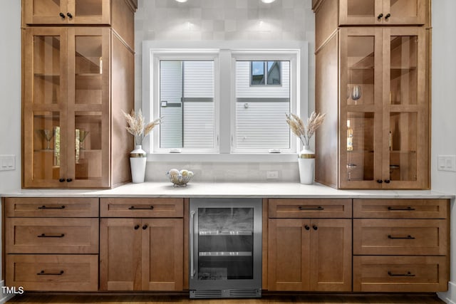 bar area with wine cooler