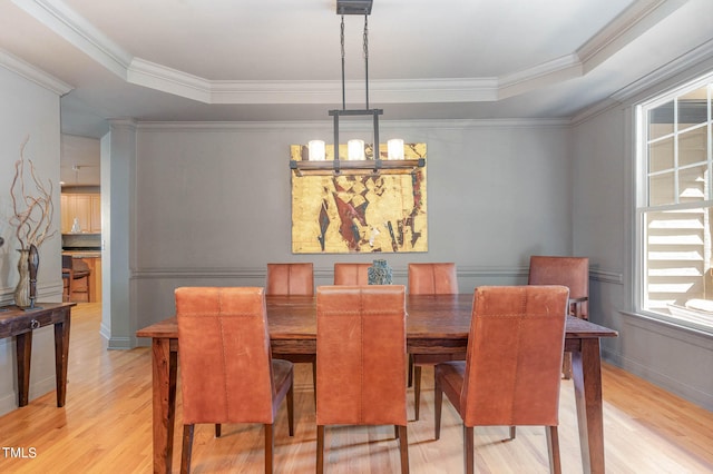 dining area with crown molding, light hardwood / wood-style floors, and a healthy amount of sunlight