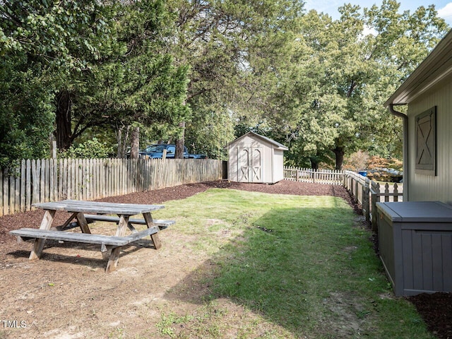 view of yard with a storage shed