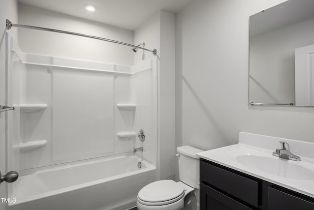 full bathroom featuring vanity, toilet, and tub / shower combination