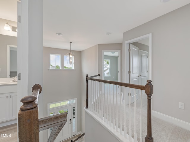 hall featuring light hardwood / wood-style floors and sink