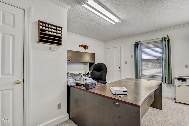 2554 Davis Mill Rd, Fremont, NC 27830 - office space with a textured ceiling, baseboards, ornamental molding, and light colored carpet