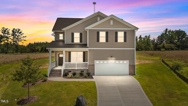 15 Diamond Creek Dr, Zebulon, NC 27597 - craftsman-style home with a porch, concrete driveway, a garage, and a yard