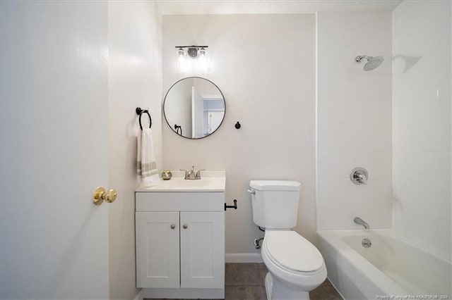 full bathroom featuring vanity, toilet, tile patterned floors, and tiled shower / bath combo
