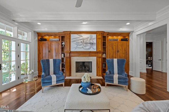 interior space featuring crown molding, plenty of natural light, and dark hardwood / wood-style floors