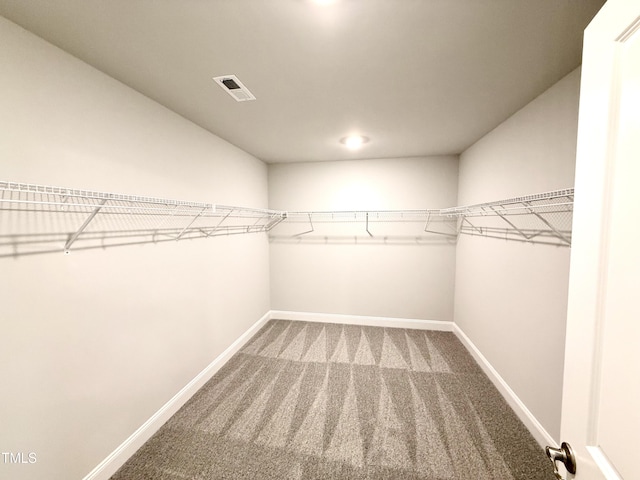 spacious closet with carpet floors and visible vents