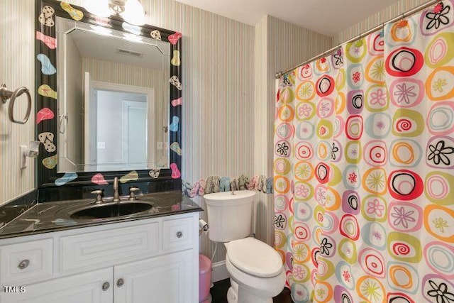 11270 Old Bailey Hwy, Wilson, NC 27896 - bathroom with wallpapered walls, vanity, and a shower with curtain