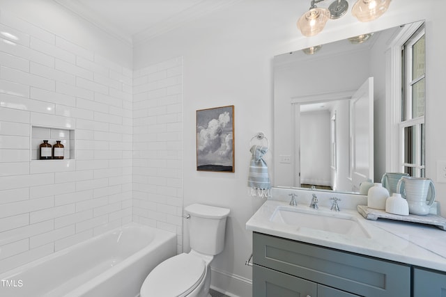 bathroom featuring crown molding, vanity, and toilet