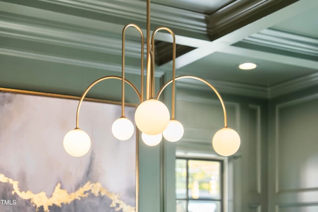 room details with beam ceiling and coffered ceiling