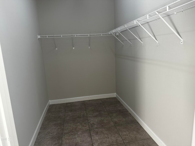 spacious closet featuring dark tile patterned floors