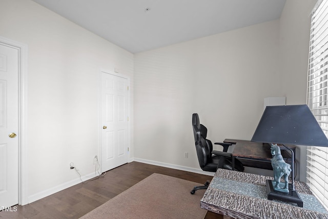 office space featuring dark hardwood / wood-style flooring