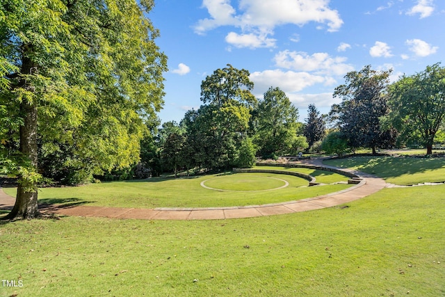 view of property's community featuring a lawn