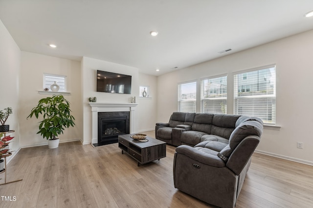 living room with light wood-type flooring