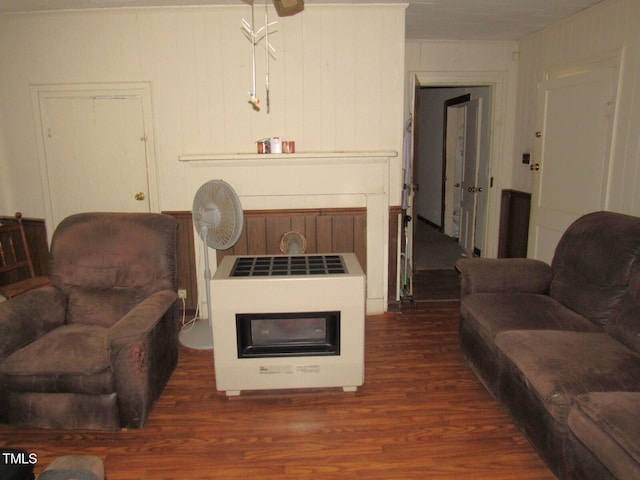 living room with dark hardwood / wood-style floors