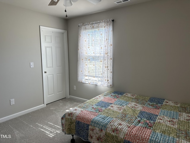 bedroom featuring carpet floors and ceiling fan