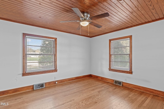 435 Tant Rd, Zebulon, NC 27597 - spare room featuring wooden ceiling, wood finished floors, ceiling fan, crown molding, and baseboards
