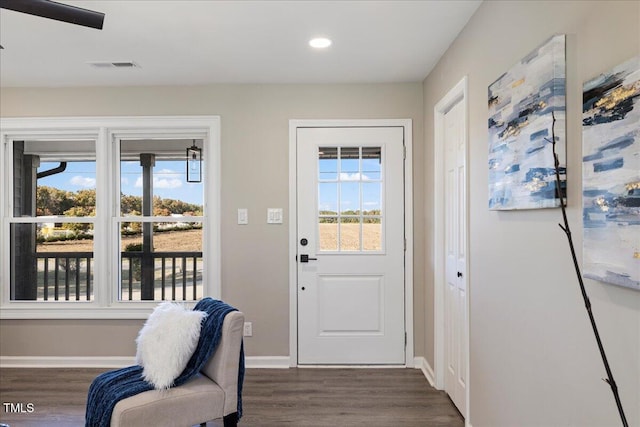 doorway to outside featuring dark hardwood / wood-style floors and plenty of natural light