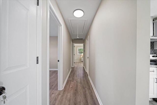 hallway with light hardwood / wood-style flooring