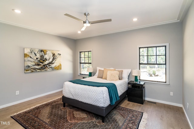 1414 Whippoorwill Ln, Chapel Hill, NC 27517 - bedroom with light wood finished floors, baseboards, recessed lighting, and ceiling fan