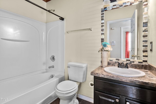 full bathroom with vanity, toilet, and shower / tub combination