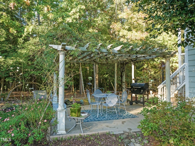 view of patio / terrace with area for grilling and a pergola