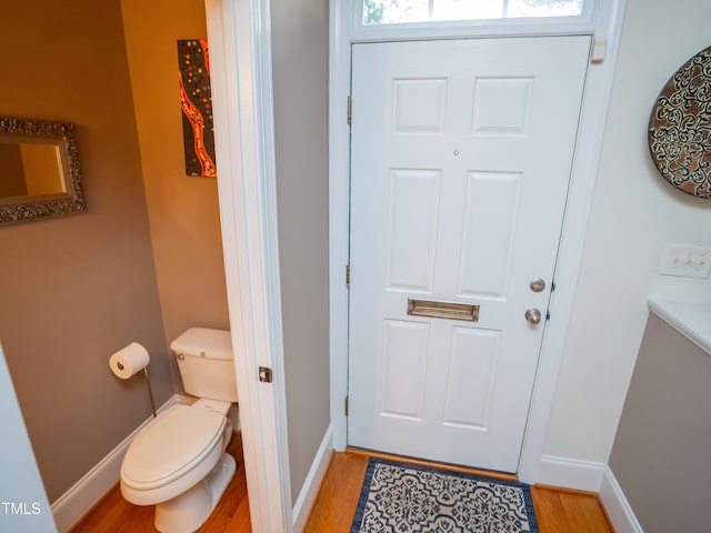bathroom with wood-type flooring and toilet