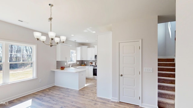 kitchen with white cabinets, visible vents, light countertops, a sink, and electric stove