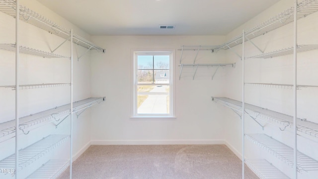 spacious closet with carpet flooring and visible vents
