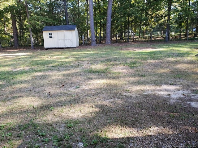 view of yard featuring a shed