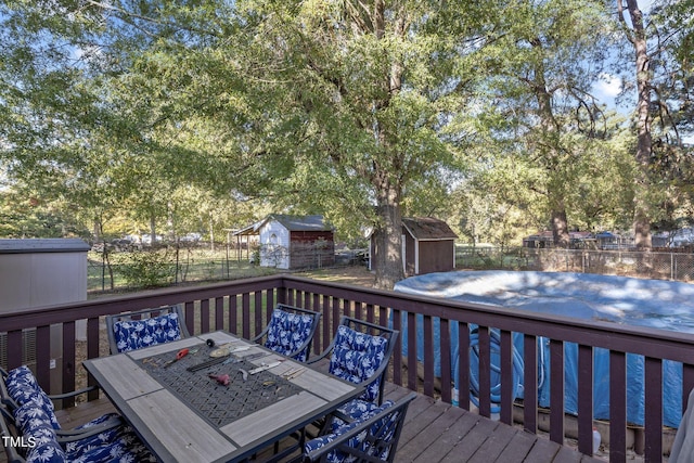 deck with a shed