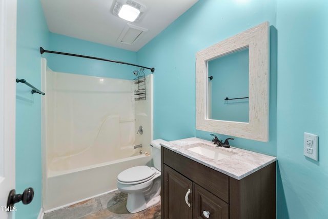 full bathroom with vanity, shower / washtub combination, and toilet