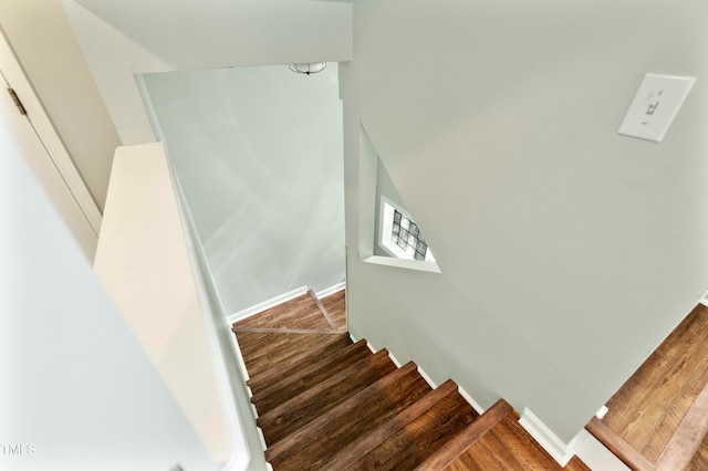 stairs featuring hardwood / wood-style flooring