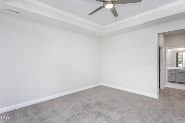 1230 Linkwood, Home, Fuquay Varina, NC 27526 - spare room with a raised ceiling, carpet floors, ornamental molding, and a ceiling fan