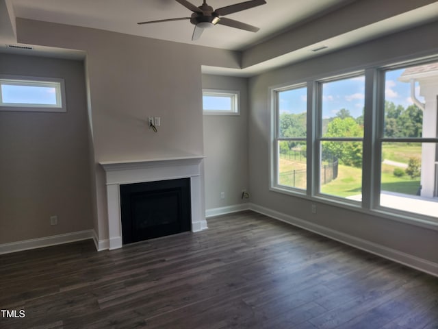 1230 Linkwood, Home, Fuquay Varina, NC 27526 - unfurnished living room featuring a ceiling fan, dark wood finished floors, and a fireplace