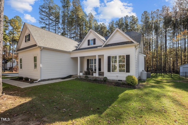 view of front of house with a porch and a front lawn