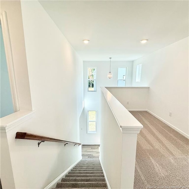 145 Cahill, Home, Raeford, NC 28376 - stairway featuring carpet flooring, baseboards, and recessed lighting