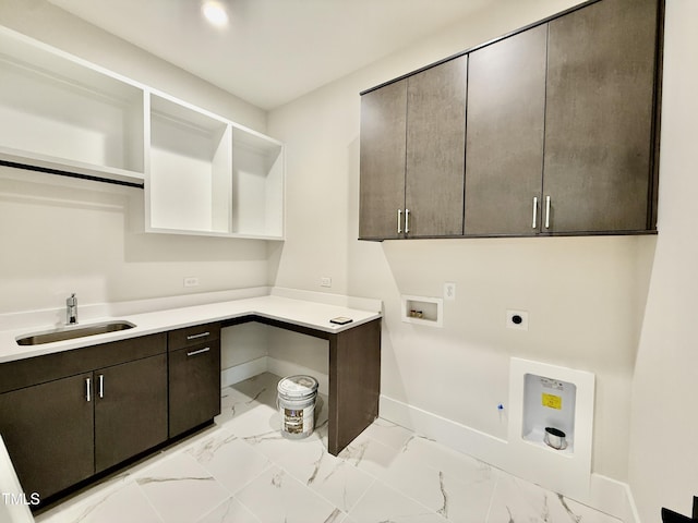 laundry room with sink, cabinets, hookup for a washing machine, electric dryer hookup, and hookup for a gas dryer