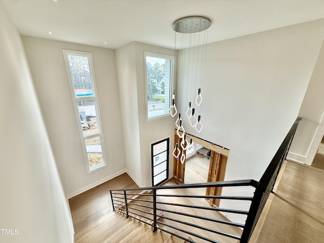 stairs with wood-type flooring