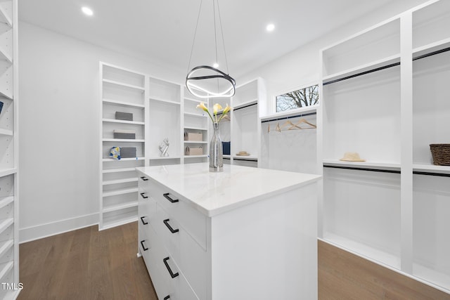 spacious closet with dark wood-style floors