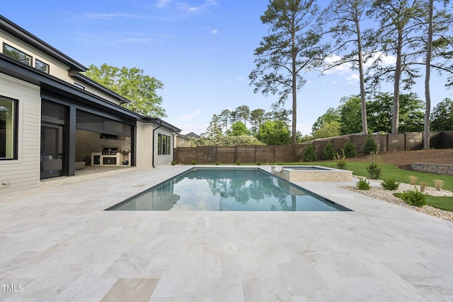 662 Manchester Dr, Raleigh, NC 27609 - view of pool with a patio, a fenced backyard, area for grilling, and an in-ground hot tub