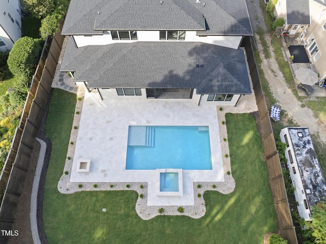 662 Manchester Dr, Raleigh, NC 27609 - view from above of property featuring a pool