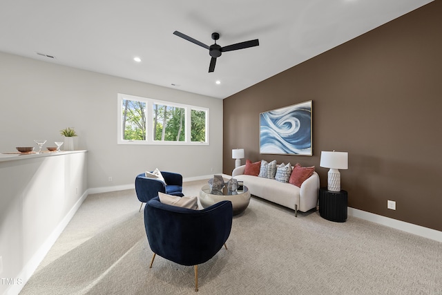 662 Manchester Dr, Raleigh, NC 27609 - living area with ceiling fan, carpet floors, baseboards, and recessed lighting